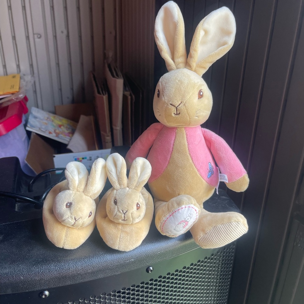 Peter rabbit newborn rattle slippers and matching plushy